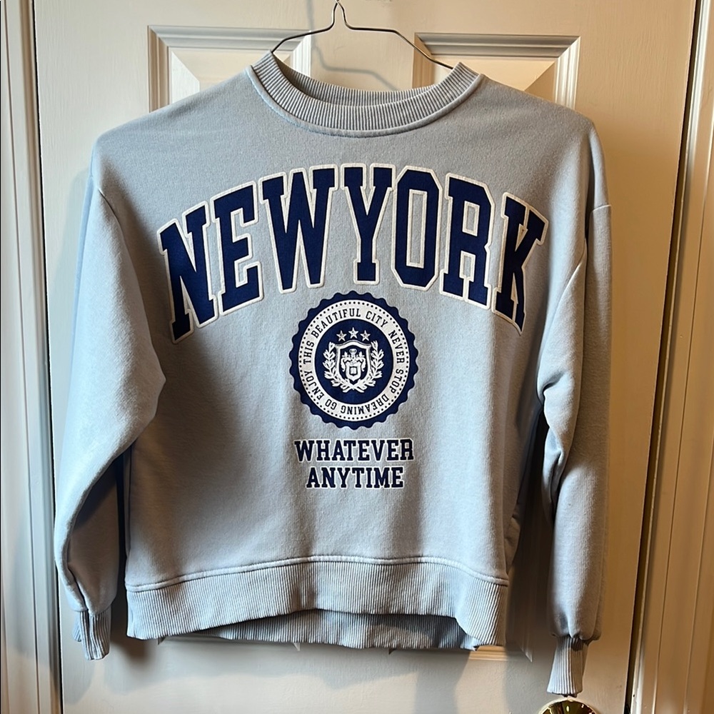 Zara Blue Crew Neck New York Sweatshirt